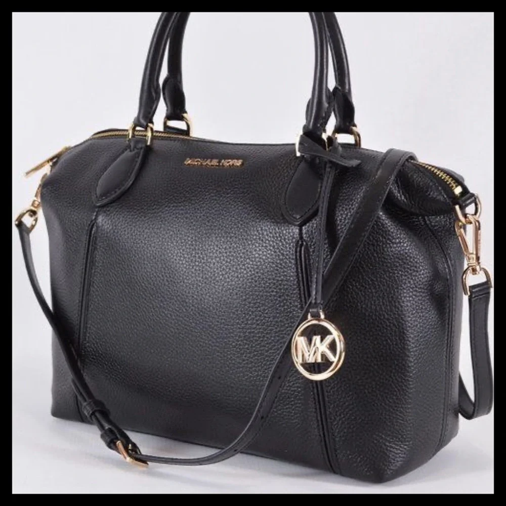 MICHAEL KORS Lenox Large Pebbled Leather Satchel Black - Picture 2 of 12